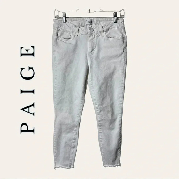 PAIGE VERDUGO CROP WHITE DENIM JEANS RAW HEM SIZE 29 - Picture 3 of 15